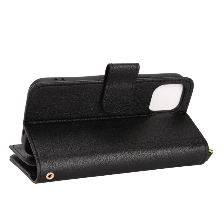 For iPhone 12 mini Litchi Texture Zipper Leather Phone Case (Black) - iPhone 12 mini Cases by buy2fix | Online Shopping UK | buy2fix