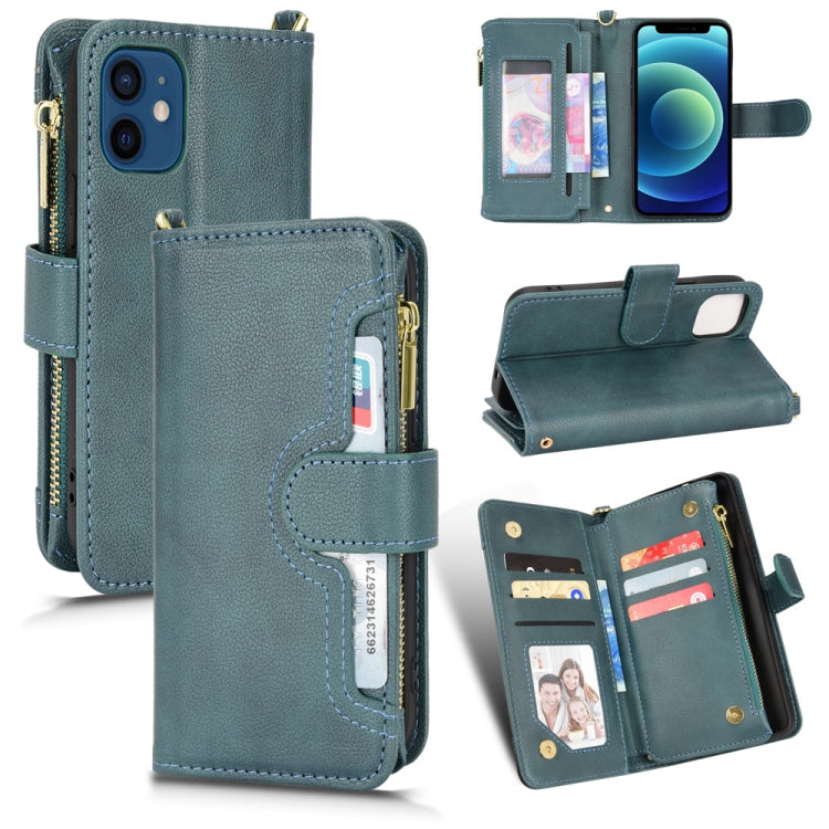 For iPhone 12 mini Litchi Texture Zipper Leather Phone Case (Green) - iPhone 12 mini Cases by buy2fix | Online Shopping UK | buy2fix