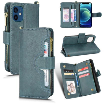 For iPhone 12 mini Litchi Texture Zipper Leather Phone Case (Green) - iPhone 12 mini Cases by buy2fix | Online Shopping UK | buy2fix