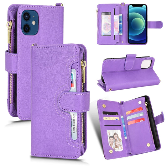 For iPhone 12 mini Litchi Texture Zipper Leather Phone Case (Purple) - iPhone 12 mini Cases by buy2fix | Online Shopping UK | buy2fix