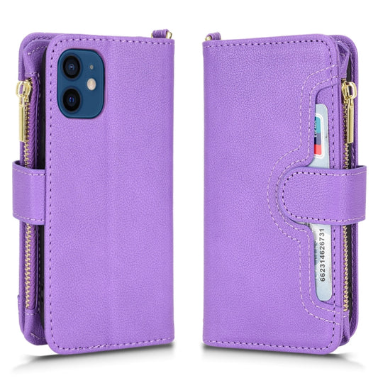 For iPhone 12 mini Litchi Texture Zipper Leather Phone Case (Purple) - iPhone 12 mini Cases by buy2fix | Online Shopping UK | buy2fix