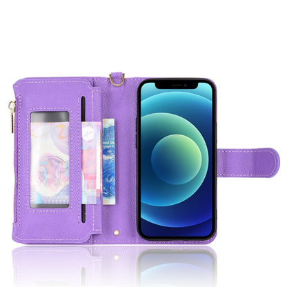 For iPhone 12 mini Litchi Texture Zipper Leather Phone Case (Purple) - iPhone 12 mini Cases by buy2fix | Online Shopping UK | buy2fix