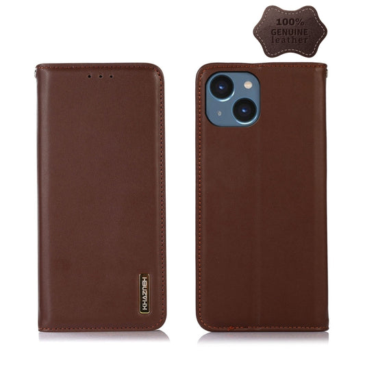 For iPhone 14 Plus KHAZNEH Nappa Top Layer Cowhide Leather Phone Case (Brown) - iPhone 14 Plus Cases by buy2fix | Online Shopping UK | buy2fix