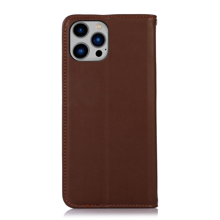 For iPhone 14 Plus KHAZNEH Nappa Top Layer Cowhide Leather Phone Case (Brown) - iPhone 14 Plus Cases by buy2fix | Online Shopping UK | buy2fix