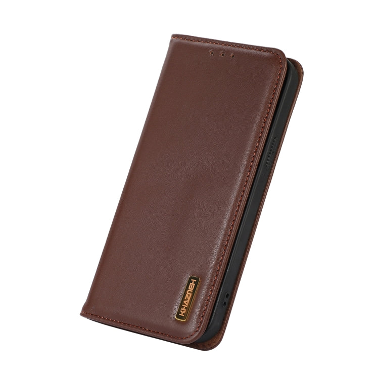 For iPhone 14 Plus KHAZNEH Nappa Top Layer Cowhide Leather Phone Case (Brown) - iPhone 14 Plus Cases by buy2fix | Online Shopping UK | buy2fix