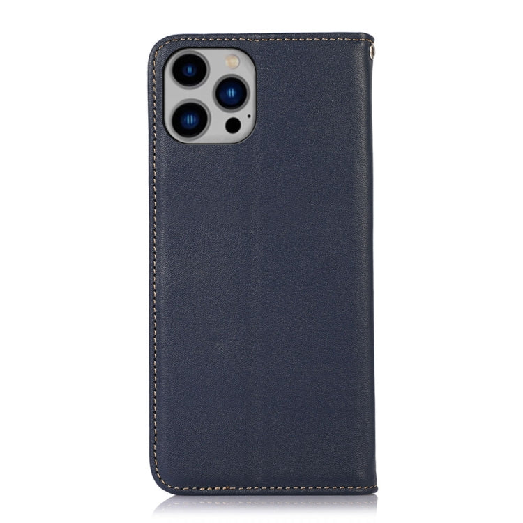 For iPhone 14 Plus KHAZNEH Nappa Top Layer Cowhide Leather Phone Case (Blue) - iPhone 14 Plus Cases by buy2fix | Online Shopping UK | buy2fix