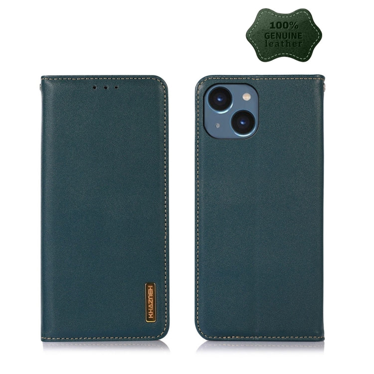 For iPhone 14 Plus KHAZNEH Nappa Top Layer Cowhide Leather Phone Case (Green) - iPhone 14 Plus Cases by buy2fix | Online Shopping UK | buy2fix