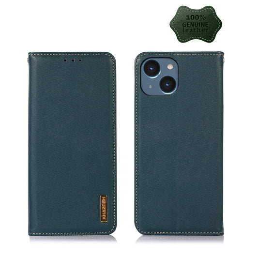 For iPhone 14 Plus KHAZNEH Nappa Top Layer Cowhide Leather Phone Case (Green) - iPhone 14 Plus Cases by buy2fix | Online Shopping UK | buy2fix