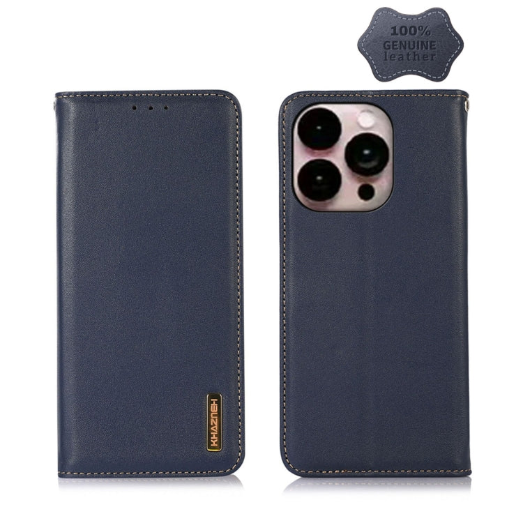 For iPhone 14 Pro Max KHAZNEH Nappa Top Layer Cowhide Leather Phone Case (Blue) - iPhone 14 Pro Max Cases by buy2fix | Online Shopping UK | buy2fix