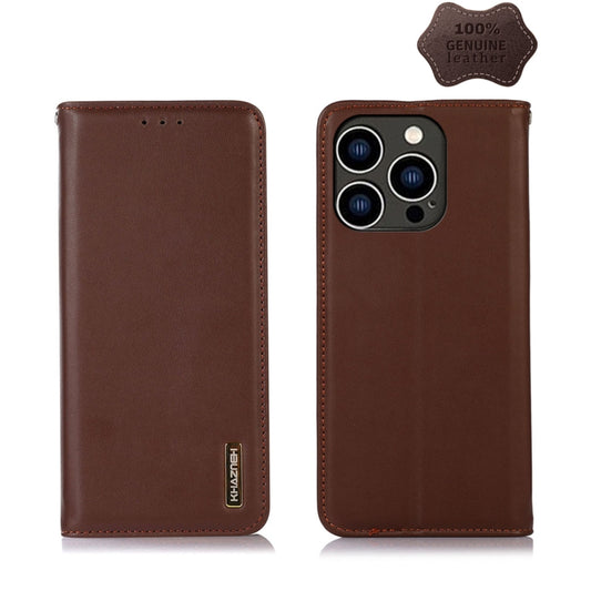 For iPhone 14 Pro KHAZNEH Nappa Top Layer Cowhide Leather Phone Case(Brown) - iPhone 14 Pro Cases by buy2fix | Online Shopping UK | buy2fix