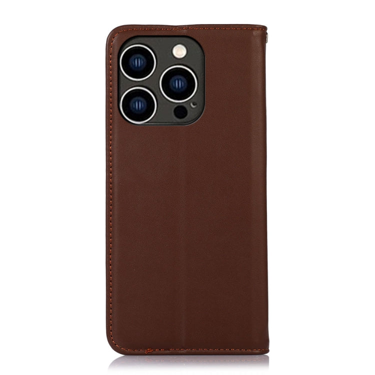 For iPhone 14 Pro KHAZNEH Nappa Top Layer Cowhide Leather Phone Case(Brown) - iPhone 14 Pro Cases by buy2fix | Online Shopping UK | buy2fix