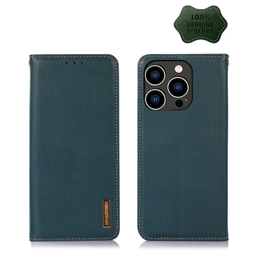 For iPhone 14 Pro KHAZNEH Nappa Top Layer Cowhide Leather Phone Case(Green) - iPhone 14 Pro Cases by buy2fix | Online Shopping UK | buy2fix