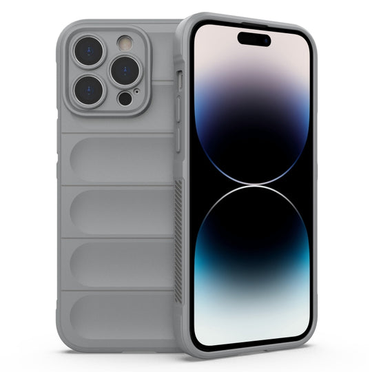 For iPhone 14 Pro Max Magic Shield TPU + Flannel Phone Case (Grey)