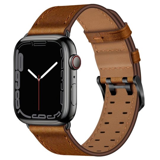 Double Buckles Leather Watch Band For Apple Watch Series 9&8&7 41mm / SE 3&SE 2&6&SE&5&4 40mm / 3&2&1 38mm(Red Brown)