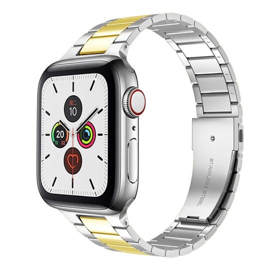 Small Waist Stainless Steel Watch Band For Apple Watch Series 9&8&7 41mm / SE 3&SE 2&6&SE&5&4 40mm / 3&2&1 38mm(Silver Gold)