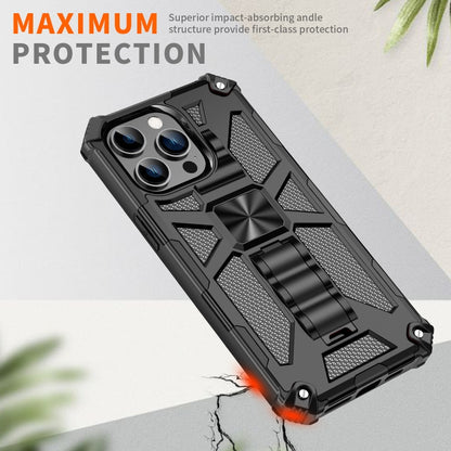 For iPhone 14 Pro Armor Shockproof TPU + PC Magnetic Protective Phone Case with Holder(Silver) by buy2fix