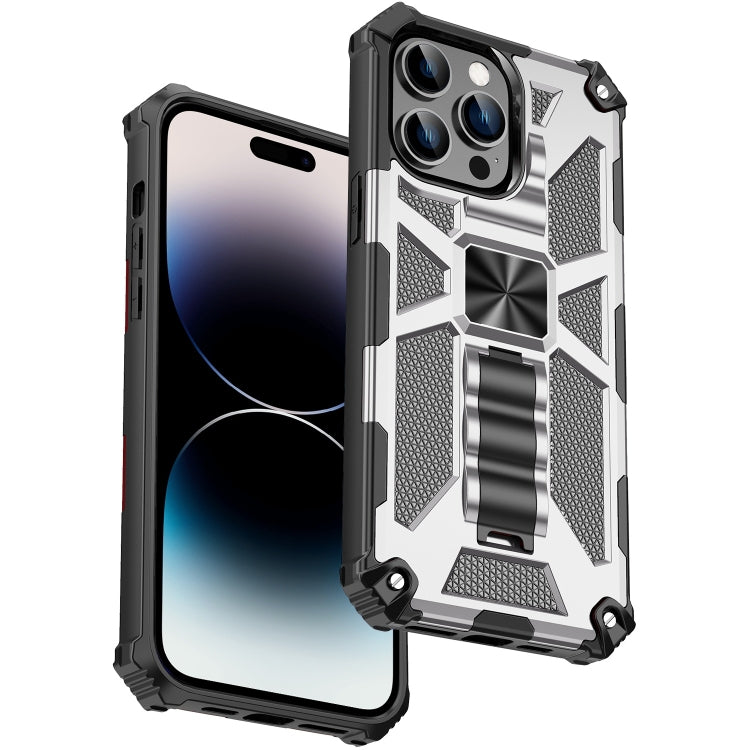 For iPhone 14 Pro Max Armor Shockproof TPU + PC Magnetic Protective Phone Case with Holder (Silver) by buy2fix