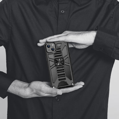 For iPhone 14 Plus Armor Shockproof TPU + PC Magnetic Protective Phone Case with Holder (Silver) by buy2fix