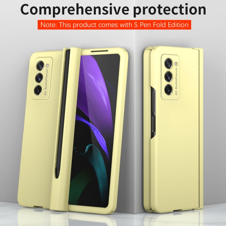 For Samsung Galaxy Z Fold2 5G Macaron Hinge Phone Case with Stylus Pen Fold Edition & Protective Film(Yellow) - Galaxy Phone Cases by buy2fix | Online Shopping UK | buy2fix