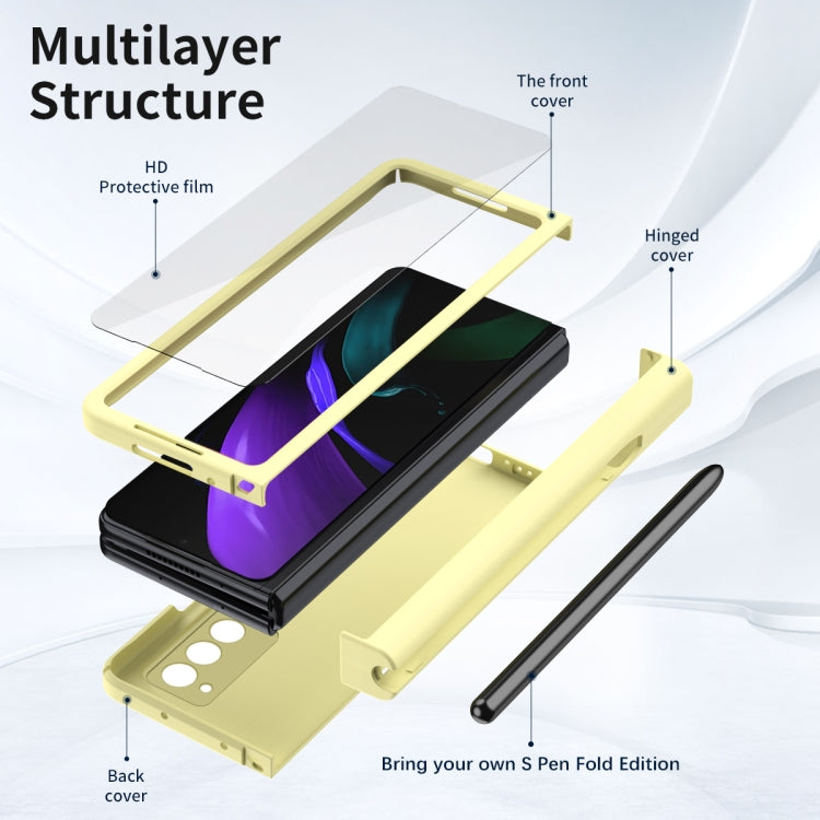 For Samsung Galaxy Z Fold2 5G Macaron Hinge Phone Case with Stylus Pen Fold Edition & Protective Film(Yellow) - Galaxy Phone Cases by buy2fix | Online Shopping UK | buy2fix