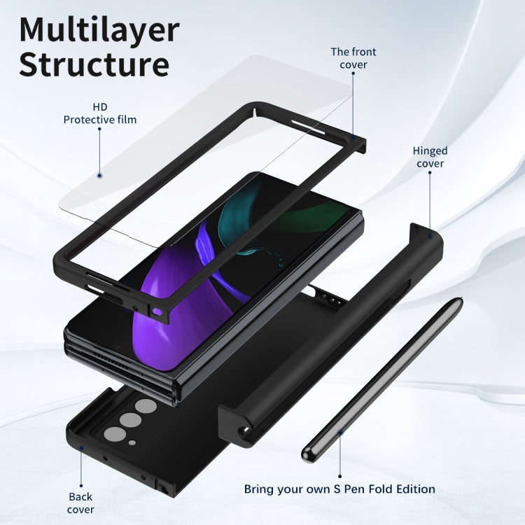 For Samsung Galaxy Z Fold2 5G Macaron Hinge Phone Case with Stylus Pen Fold Edition & Protective Film(Black) - Galaxy Phone Cases by buy2fix | Online Shopping UK | buy2fix