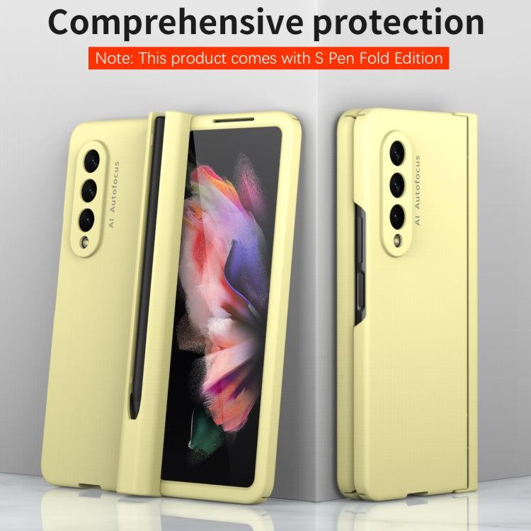 For Samsung Galaxy Z Fold3 5G Macaron Hinge Phone Case with Stylus Pen Fold Edition & Protective Film(Yellow) - Galaxy Phone Cases by buy2fix | Online Shopping UK | buy2fix