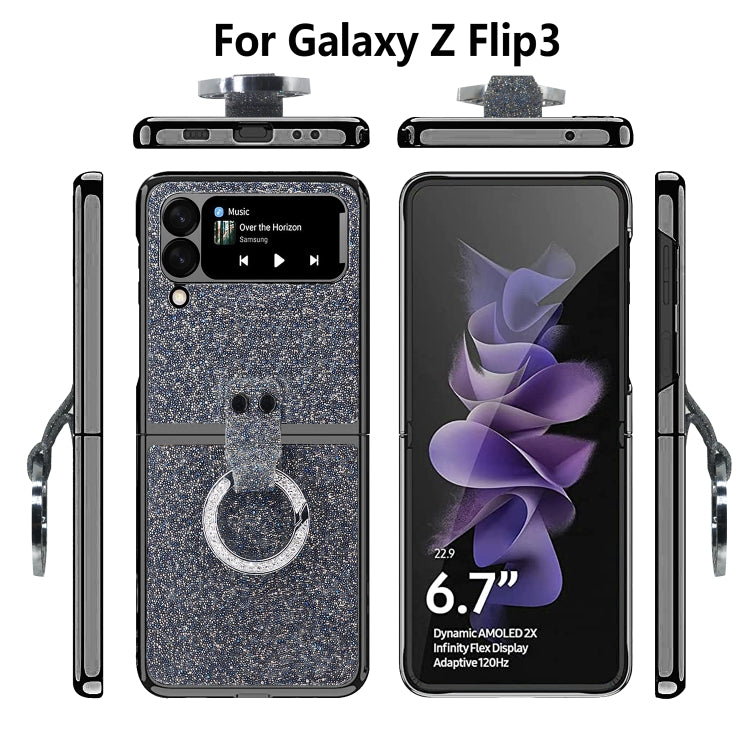 For Samsung Galaxy Z Flip3 5G Ring Buckle Diamond Phone Case with Holder(Silver) - Galaxy Phone Cases by buy2fix | Online Shopping UK | buy2fix