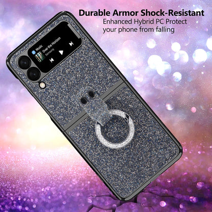 For Samsung Galaxy Z Flip3 5G Ring Buckle Diamond Phone Case with Holder(Silver) - Galaxy Phone Cases by buy2fix | Online Shopping UK | buy2fix