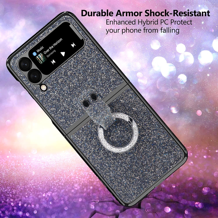 For Samsung Galaxy Z Flip3 5G Ring Buckle Diamond Phone Case with Holder(Blue Color) - Galaxy Phone Cases by buy2fix | Online Shopping UK | buy2fix