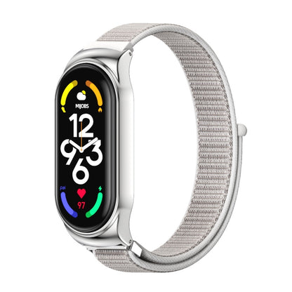 For Xiaomi Mi Band 7 / 7 NFC MIJOBS CS Stainless Steel Case Nylon Watch Band(Sea Shell Silver) - Watch Bands by MIJOBS | Online Shopping UK | buy2fix