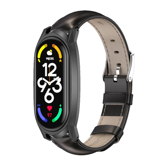 For Xiaomi Mi Band 7 / 7 NFC MIJOBS GT Metal Case Top Layer Cowhide Watch Band(Oil Black) - Watch Bands by MIJOBS | Online Shopping UK | buy2fix