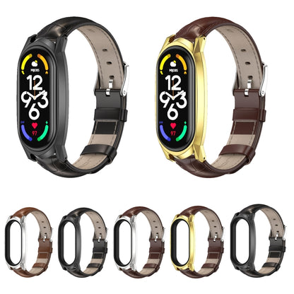 For Xiaomi Mi Band 7 / 7 NFC MIJOBS GT Metal Case Top Layer Cowhide Watch Band(Oil Black) - Watch Bands by MIJOBS | Online Shopping UK | buy2fix