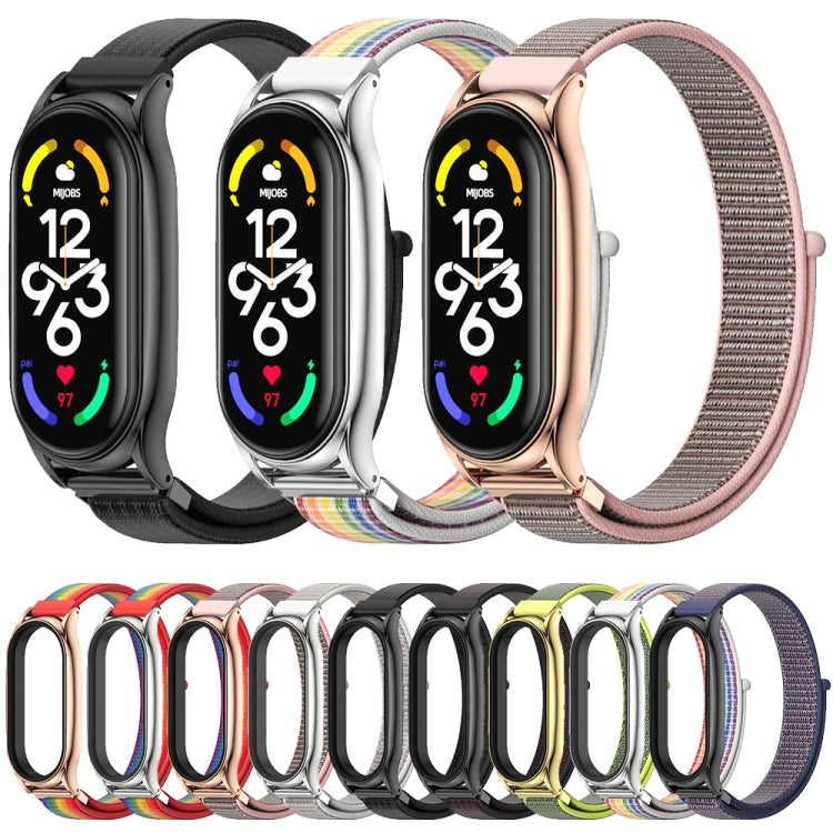 For Xiaomi Mi Band 7 / 7 NFC MIJOBS Plus Stainless Steel Case Nylon Watch Band(Rainbow Rose Gold) - Watch Bands by MIJOBS | Online Shopping UK | buy2fix