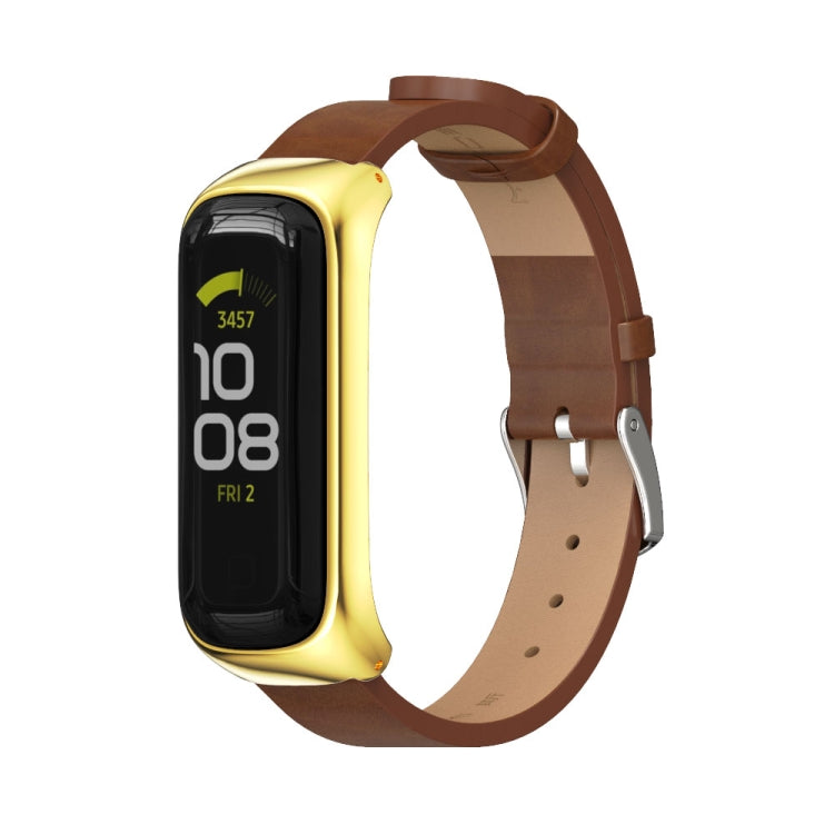 For Samsung Galaxy Fit 2 MIJOBS Metal Case Microfiber Leather Watch Band(Brown Gold) - Watch Bands by MIJOBS | Online Shopping UK | buy2fix