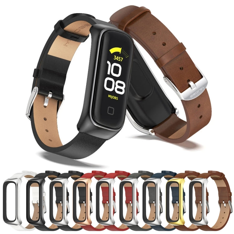 For Samsung Galaxy Fit 2 MIJOBS Metal Case Microfiber Leather Watch Band(Black Silver) - Watch Bands by MIJOBS | Online Shopping UK | buy2fix