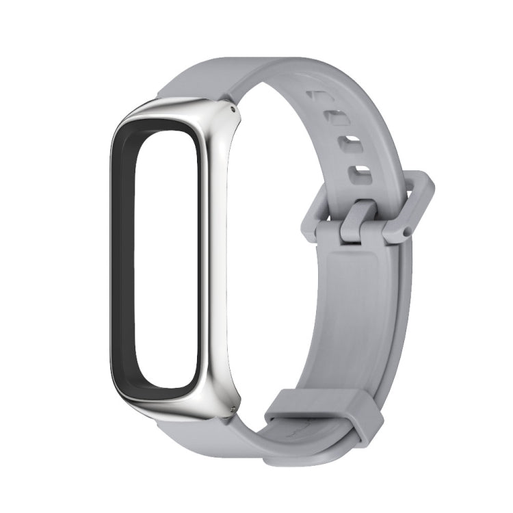 For Samsung Galaxy Fit 2 MIJOBS Metal Case Silicone Watch Band(Grey Silver) - Watch Bands by MIJOBS | Online Shopping UK | buy2fix