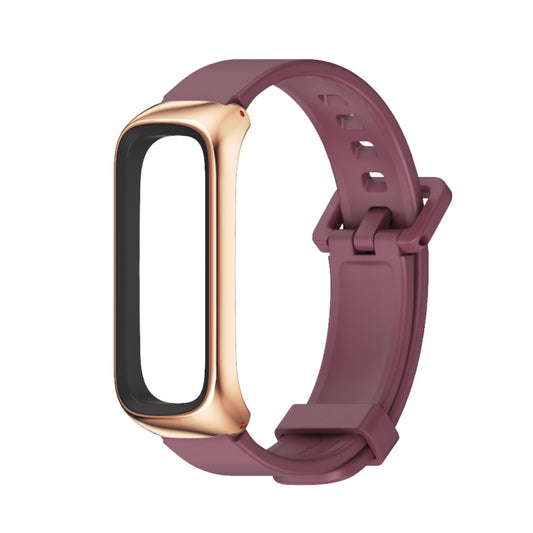 For Samsung Galaxy Fit 2 MIJOBS Metal Case Silicone Watch Band(Wine Red Rose Gold) by MIJOBS