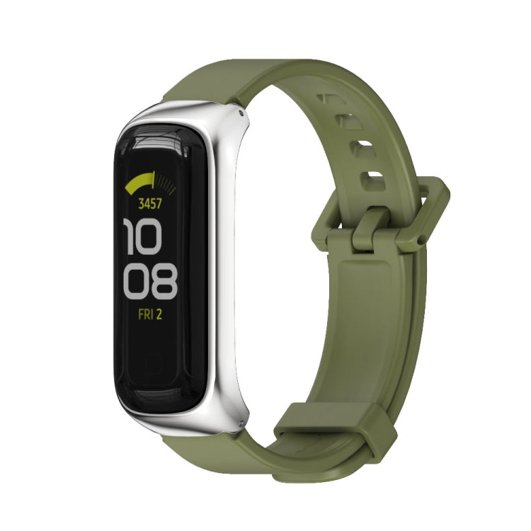 For Samsung Galaxy Fit 2 MIJOBS Metal Case Silicone Watch Band(Army Green Silver) - Watch Bands by MIJOBS | Online Shopping UK | buy2fix