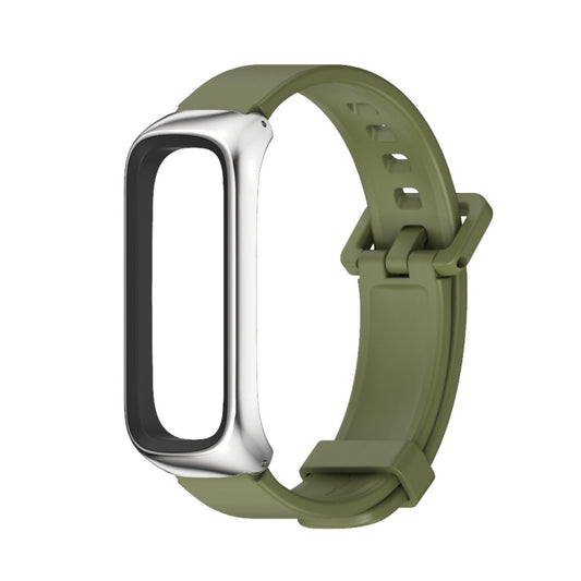 For Samsung Galaxy Fit 2 MIJOBS Metal Case Silicone Watch Band(Army Green Silver) by MIJOBS