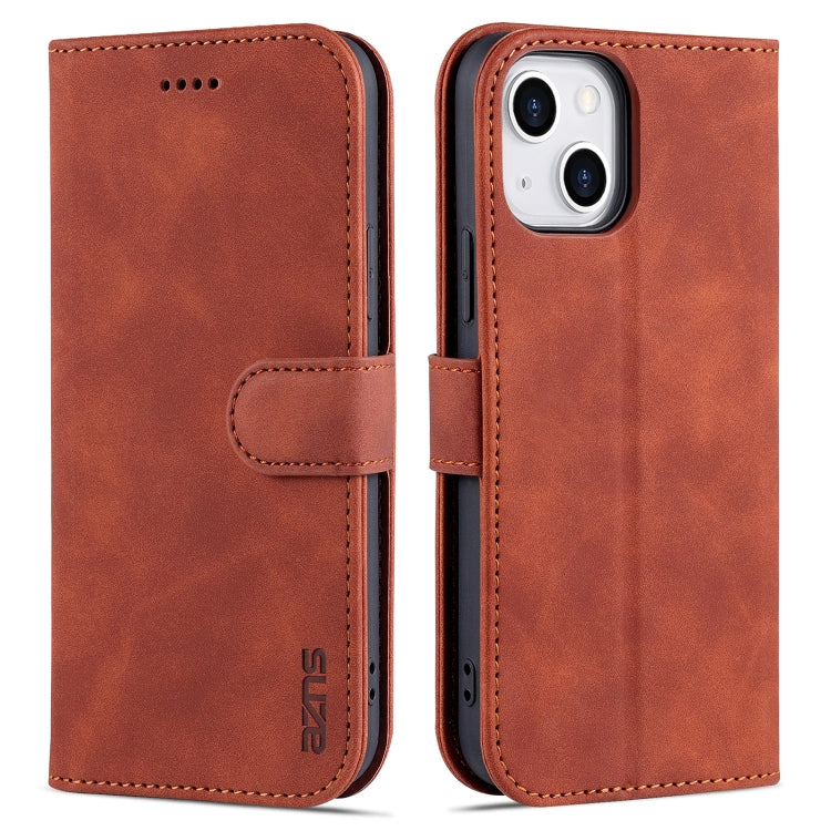 For iPhone 14 AZNS Skin Feel Calf Texture Horizontal Flip Leather Case (Brown) - iPhone 14 Cases by AZNS | Online Shopping UK | buy2fix