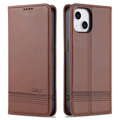 For iPhone 14 AZNS Magnetic Calf Texture Flip Leather Phone Case (Dark Brown) - iPhone 14 Cases by AZNS | Online Shopping UK | buy2fix