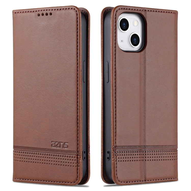 For iPhone 14 Plus AZNS Magnetic Calf Texture Flip Leather Phone Case (Dark Brown) - iPhone 14 Plus Cases by AZNS | Online Shopping UK | buy2fix