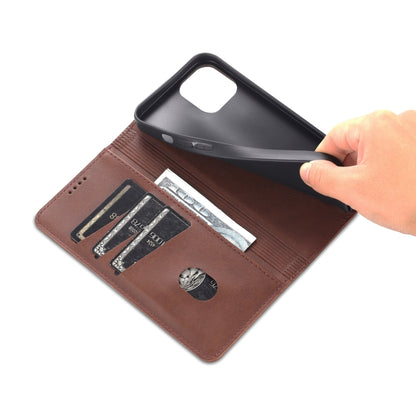 For iPhone 14 Plus AZNS Magnetic Calf Texture Flip Leather Phone Case (Dark Brown) - iPhone 14 Plus Cases by AZNS | Online Shopping UK | buy2fix