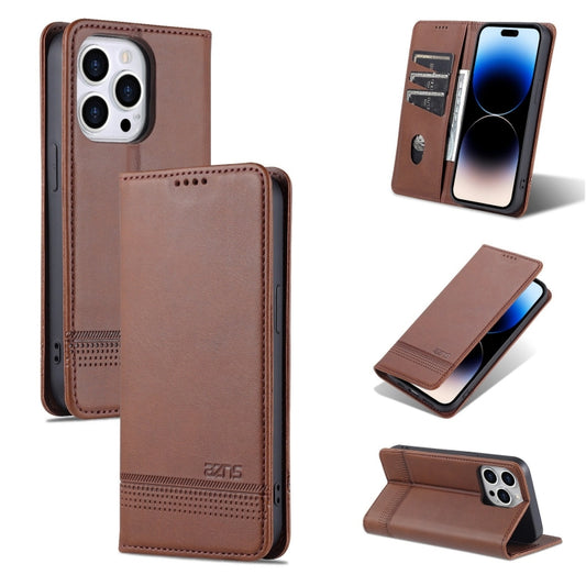 For iPhone 14 Pro AZNS Magnetic Calf Texture Flip Leather Phone Case(Dark Brown) - iPhone 14 Pro Cases by AZNS | Online Shopping UK | buy2fix