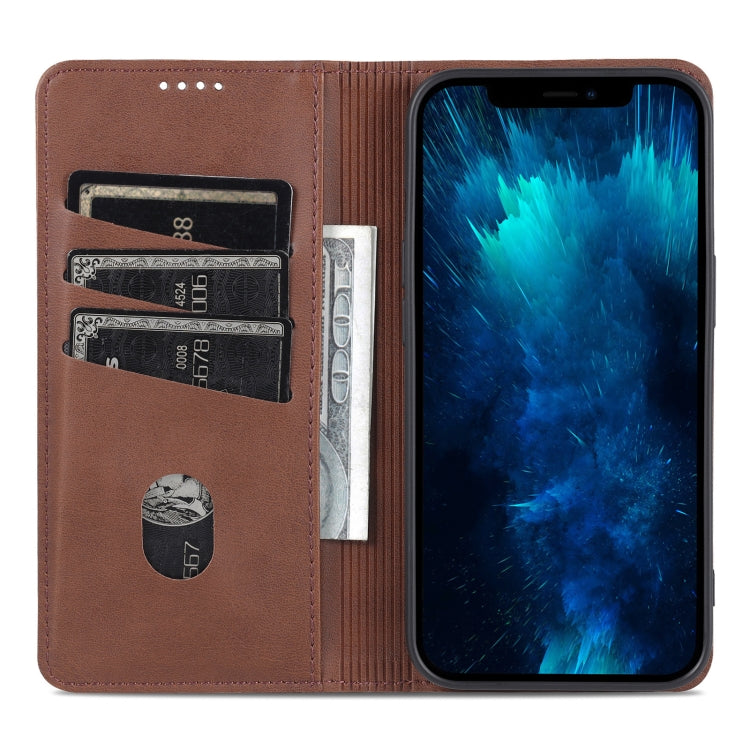 For iPhone 14 Pro AZNS Magnetic Calf Texture Flip Leather Phone Case(Dark Brown) - iPhone 14 Pro Cases by AZNS | Online Shopping UK | buy2fix