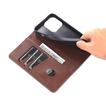For iPhone 14 Pro Max AZNS Magnetic Calf Texture Flip Leather Phone Case (Dark Brown) - iPhone 14 Pro Max Cases by AZNS | Online Shopping UK | buy2fix