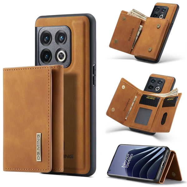 For OnePlus 10 Pro DG.MING M1 Series 3-Fold Multi Card Wallet + Magnetic Phone Case(Brown) by DG.MING