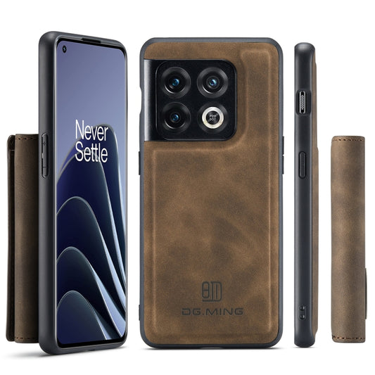 For OnePlus 10 Pro DG.MING M1 Series 3-Fold Multi Card Wallet + Magnetic Phone Case(Coffee) by DG.MING