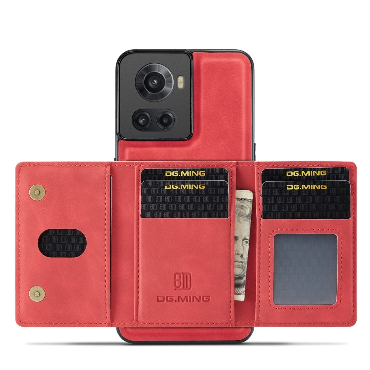 For OnePlus Ace/10R DG.MING M2 Series 3-Fold Multi Card Bag Phone Case(Red) - OnePlus Cases by DG.MING | Online Shopping UK | buy2fix