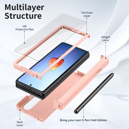 For Samsung Galaxy Z Fold4 Macaron Hinge Phone Case with Stylus Pen Fold Edition & Protective Film(Pink) - Galaxy Phone Cases by buy2fix | Online Shopping UK | buy2fix